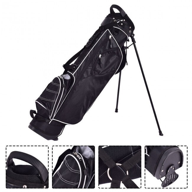 Golf Stand Cart Bag with 4-Way Divider & Multiple Pockets - Lightweight Black