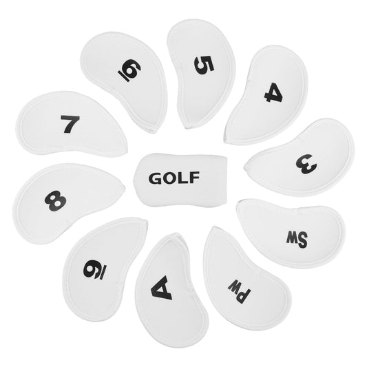 Golf Iron Head Covers Set - 11 Neoprene Club Protectors in White