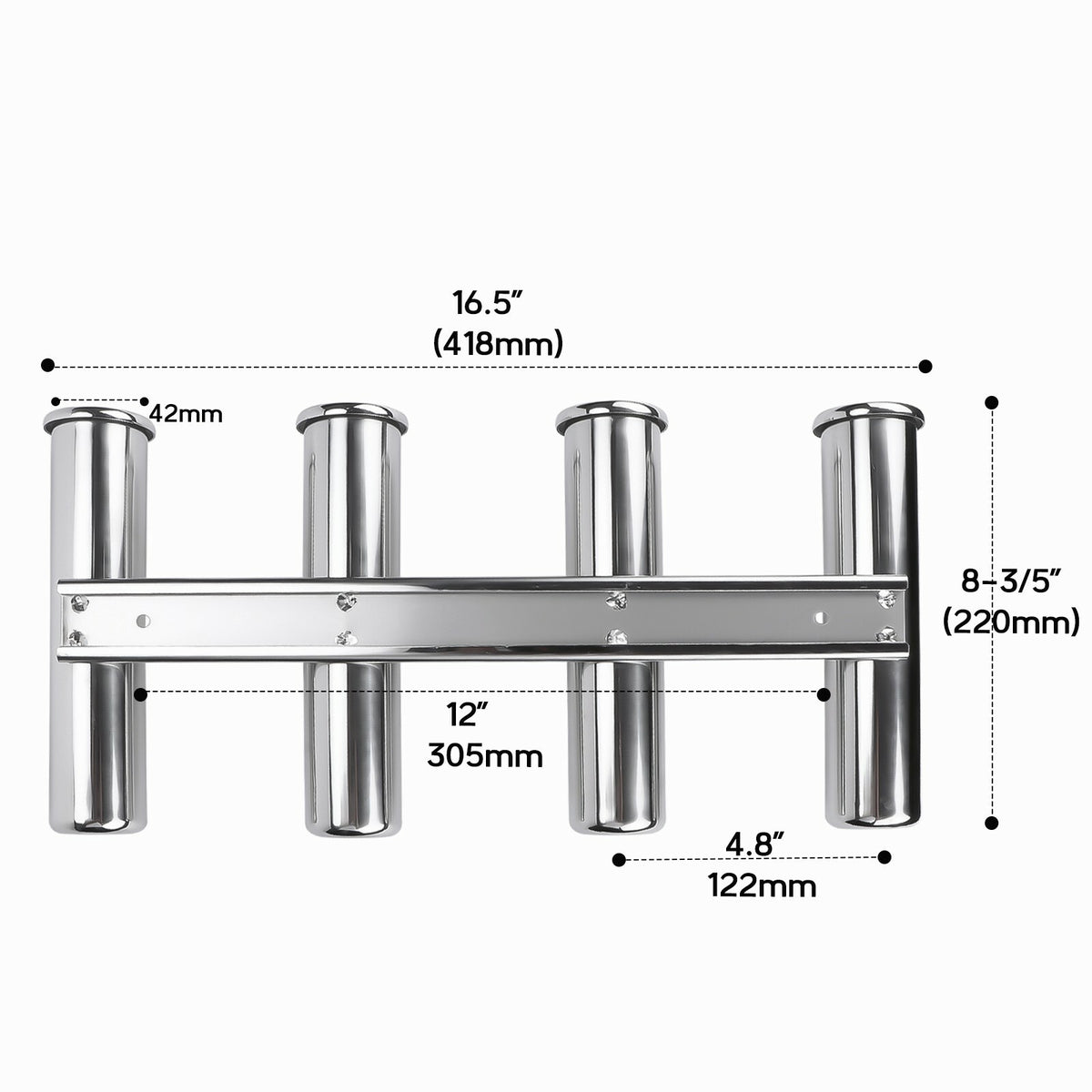 Marine Stainless Steel Fishing Rod Holder Rack for Boats & Yachts - 4 Link Tubes