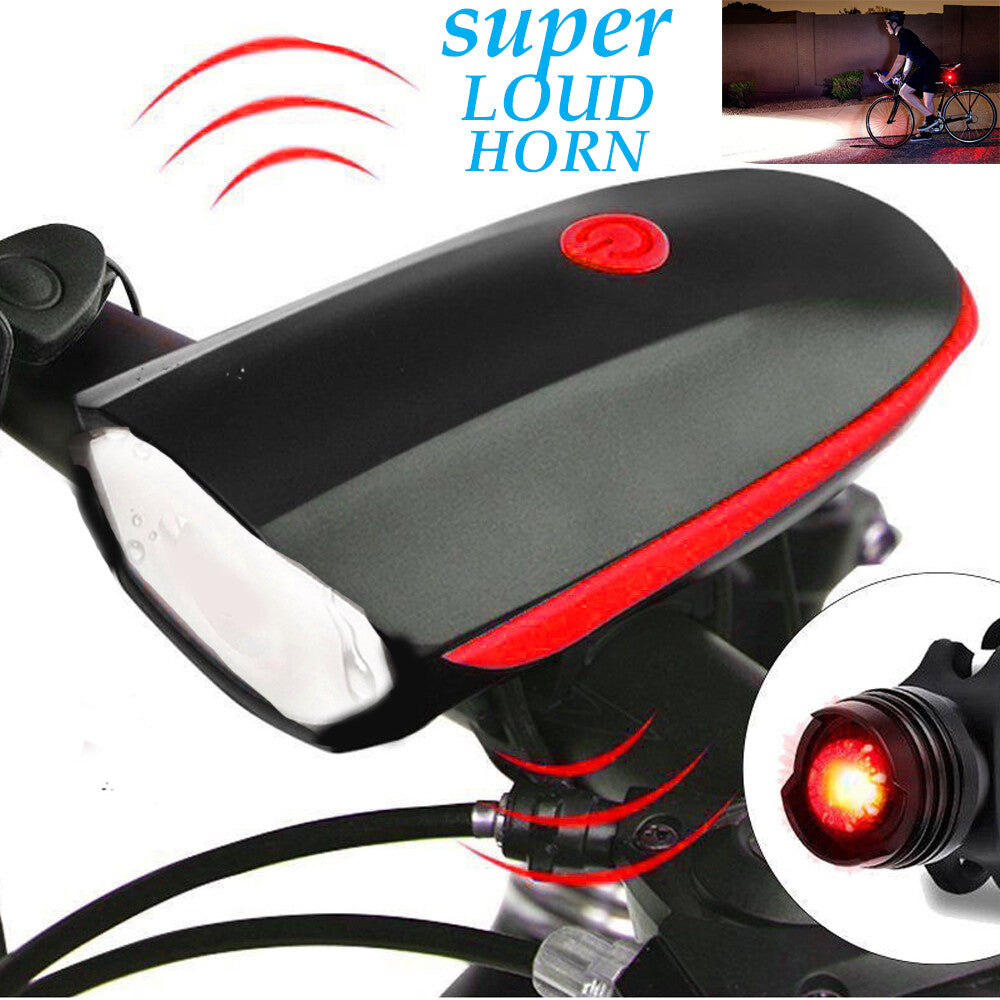 Rechargeable Bright LED Bike Light Set with Horn & Taillight for Cycling