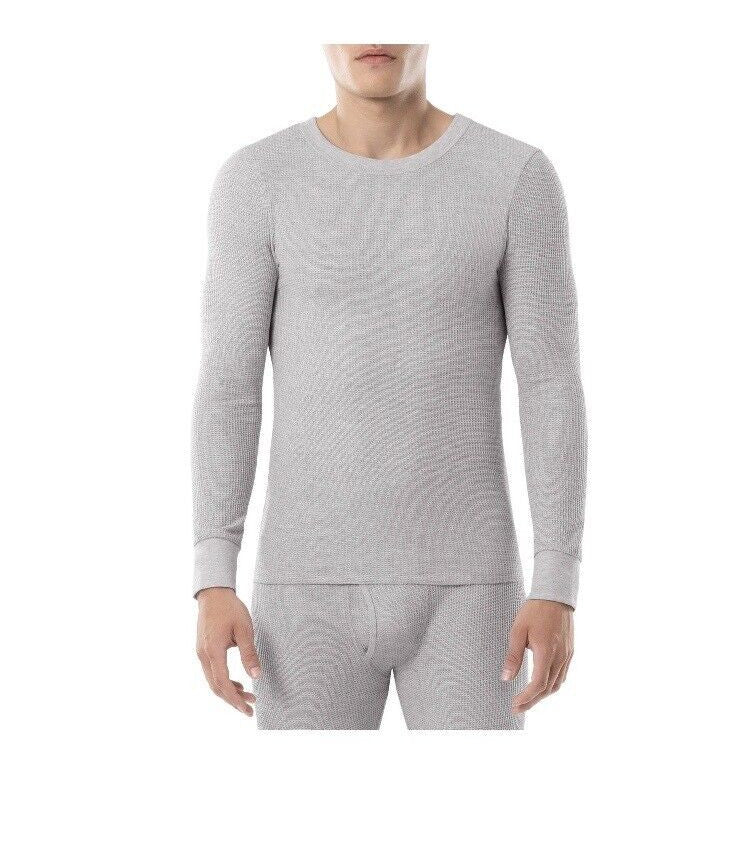 Men's Gray Waffle Thermal Top Size L - Soft Cotton-Polyester Base Layer