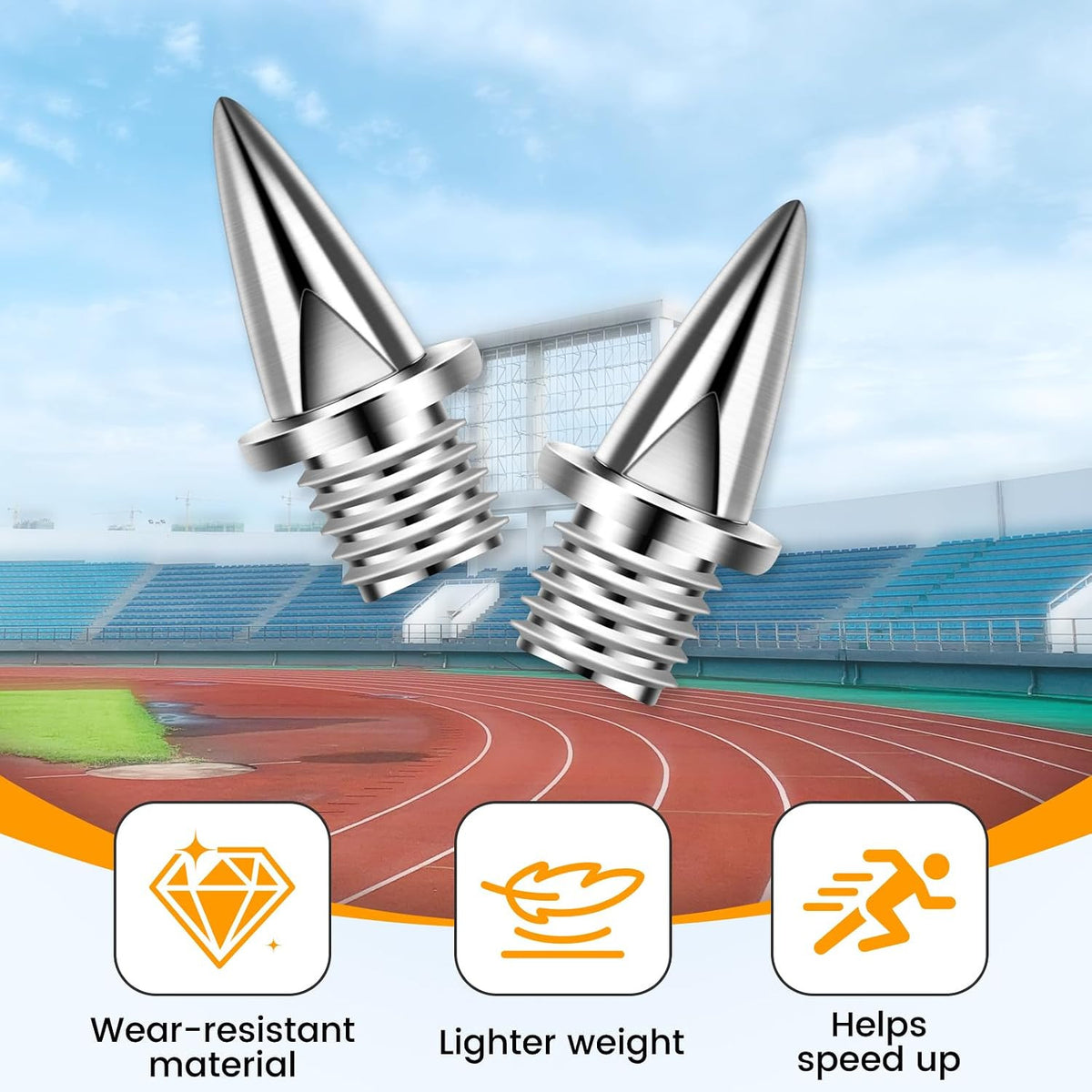 Stainless Steel Track Spikes 3/8 Inch Pyramid with Wrench for Running & Training