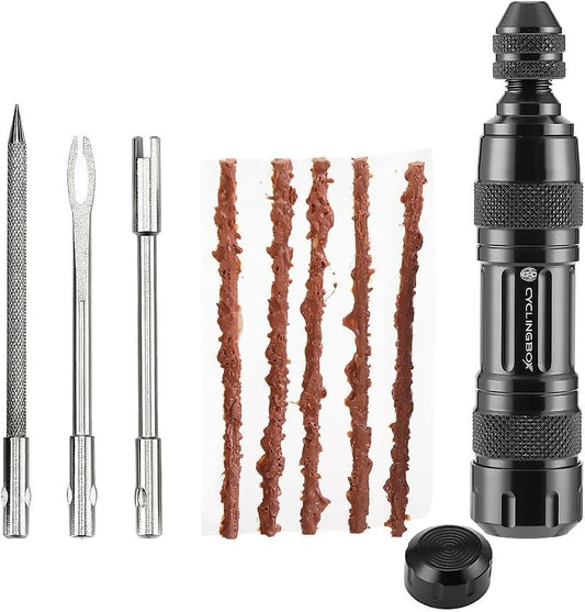 Bike Tubeless Tire Repair Kit with Reamer, Plug Tool, Valve Core, Portable