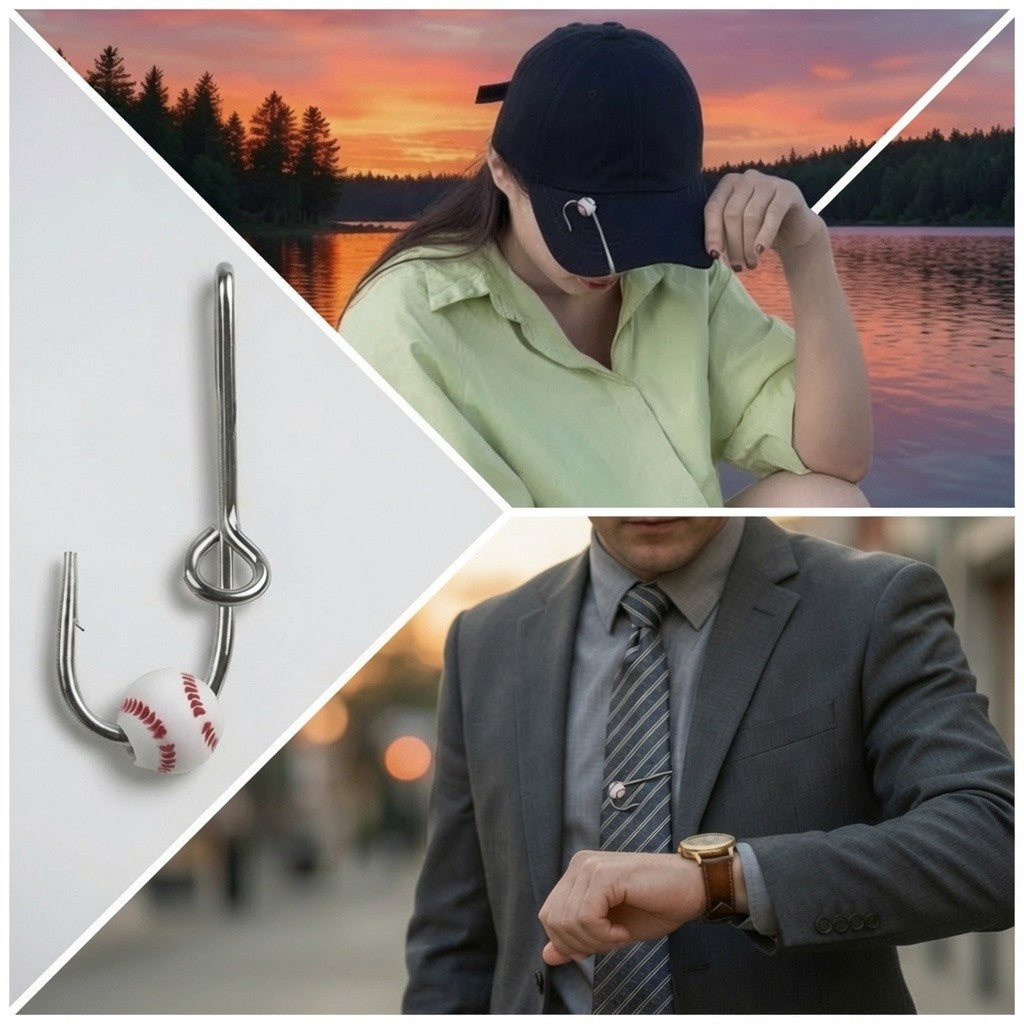 Silver Fish Hook Hat Clip Tie Clip - Durable Steel Baseball Accessory