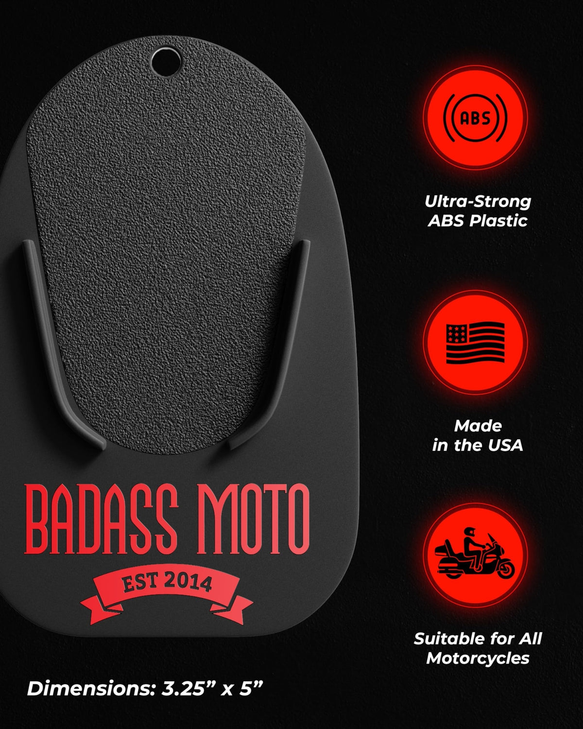 Motorcycle Kickstand Pad - Black Support Plate for Stable Parking