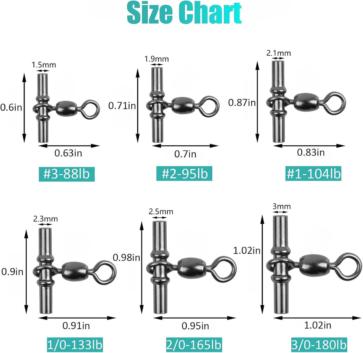 Heavy Duty 3-Way Swivels for Deep Drop Rigs Saltwater Fishing Tackle - 25 pcs