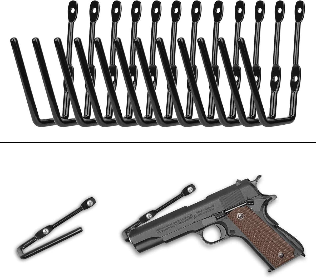 12 Pack Gun Wall Mounts - Handgun Rack Hooks for Secure Storage