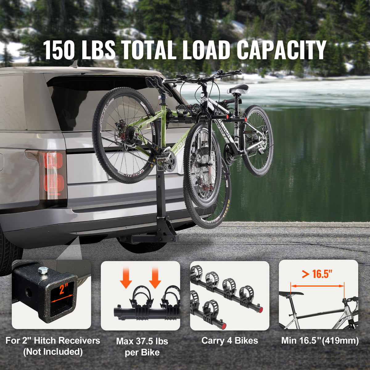 4 Bike Hitch Mount Rack Folding Swing Down Bicycle Carrier for SUV Car Truck