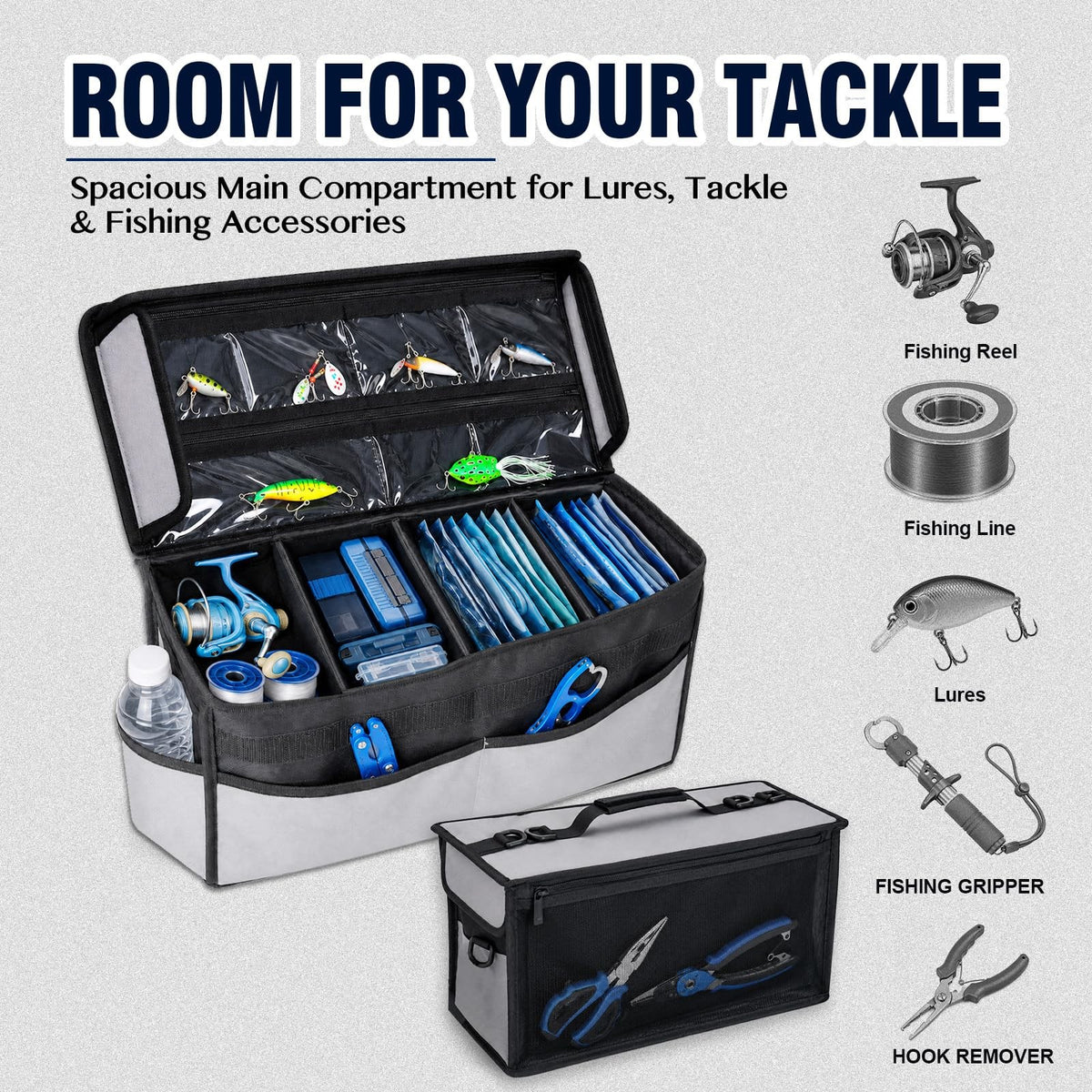 20L Water-Resistant Fishing Tackle Bag for Soft Plastic Bait Storage