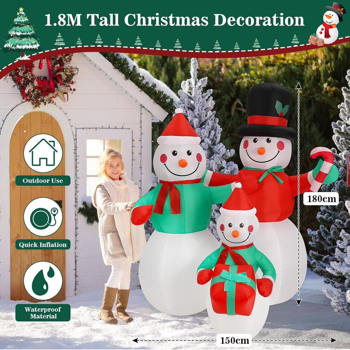 6FT Inflatable Snowman Family Christmas Decoration Waterproof Yard Decor
