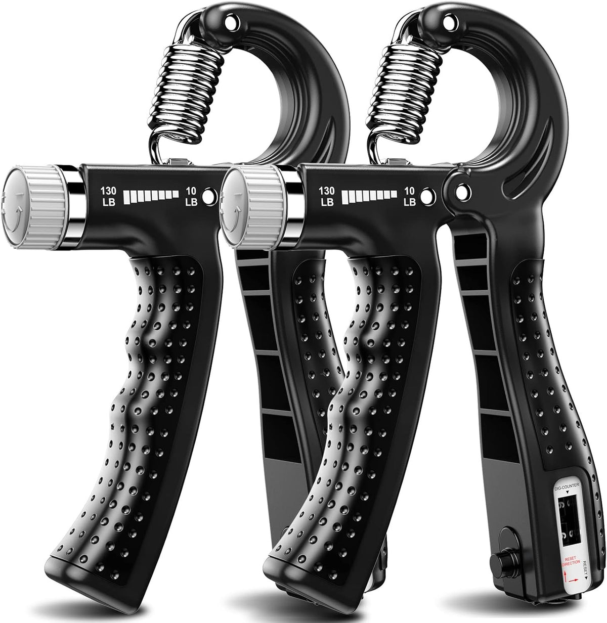 Adjustable Hand Grip Strengthener Set with Digital Counter - 2 Pack, 10-130 lbs