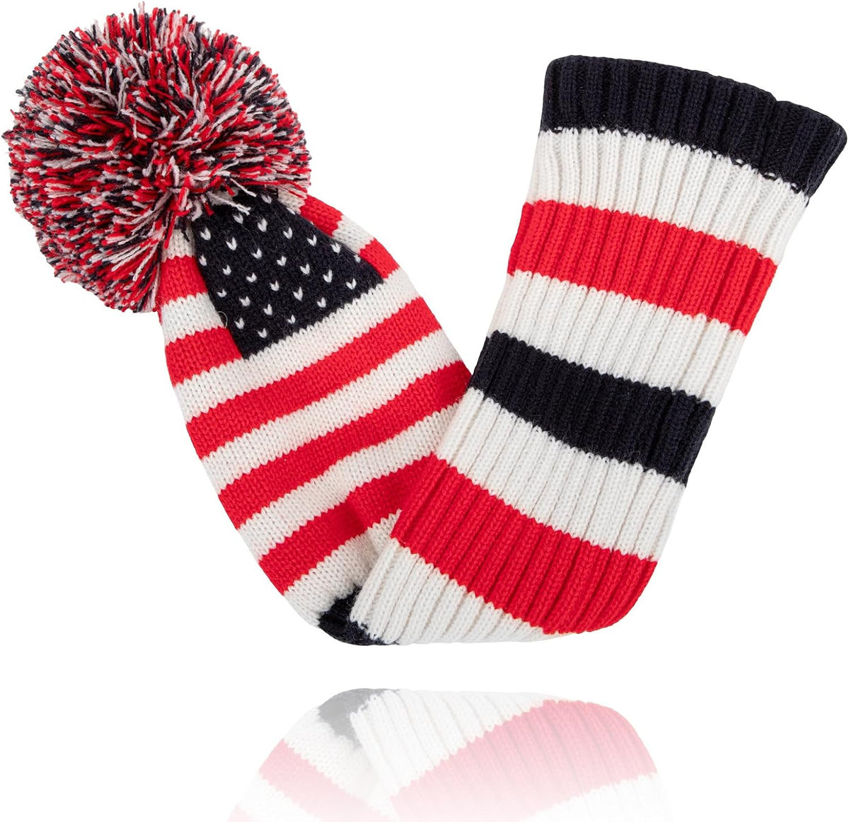 Vintage U.S.A Patriotic Knit Golf Headcover with Pom Pom - Fits Most Drivers & Fairways