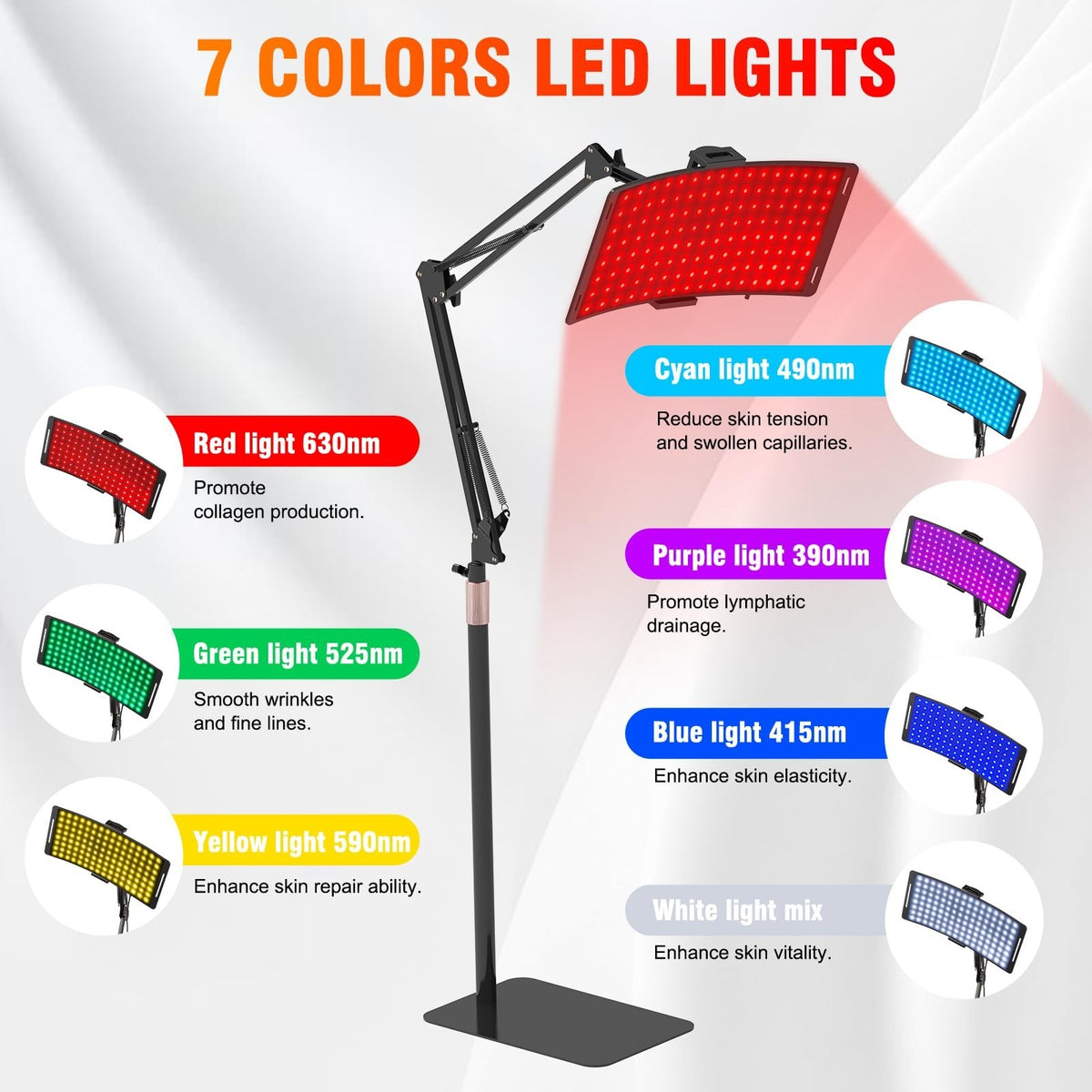 7 in 1 Portable Red Infrared Light Therapy Lamp for Face & Body with Stand