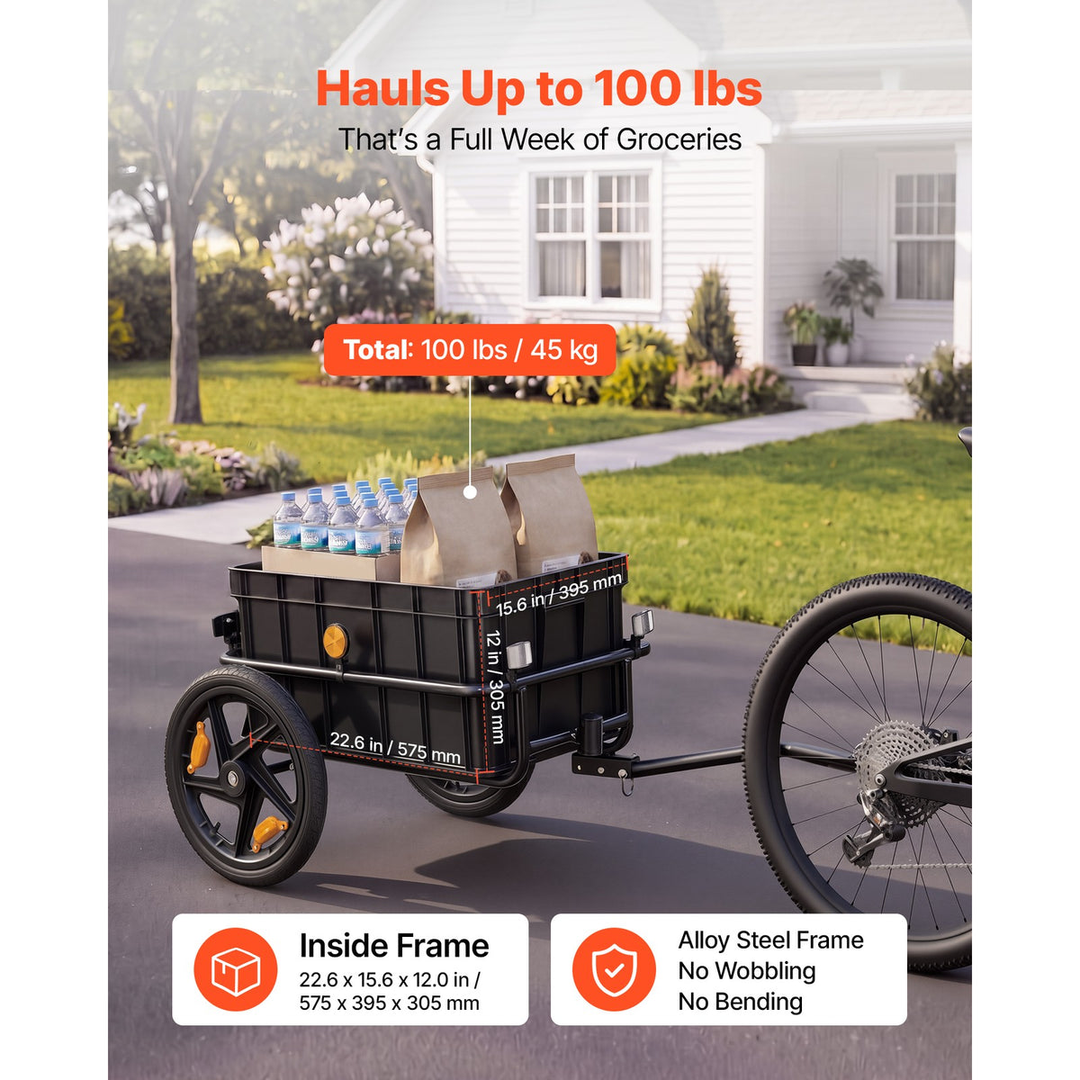 Foldable Bicycle Cargo Trailer 100lbs Capacity for 22-28 Inch Bikes
