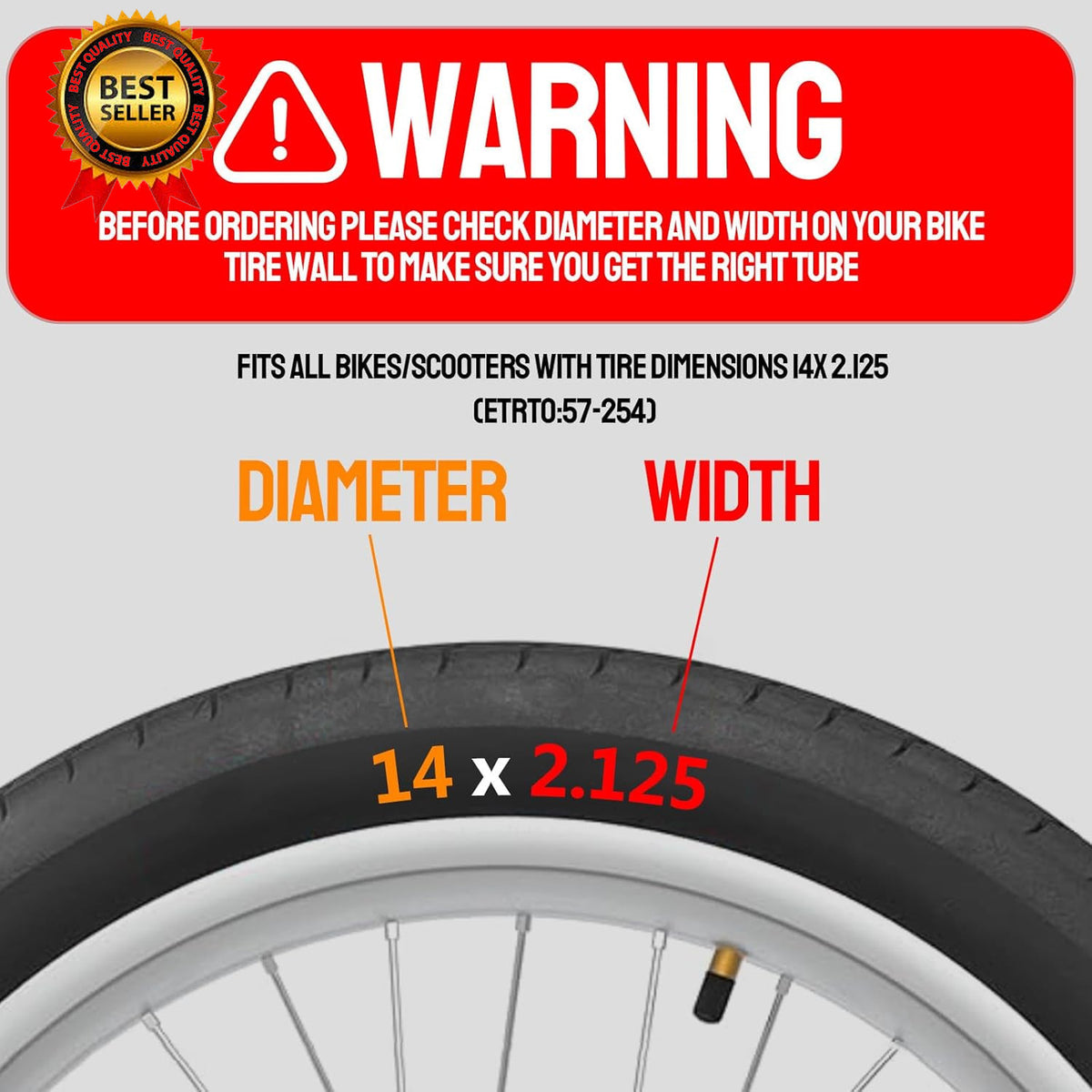 Heavy-Duty 14x2.125 Electric Bike Inner Tubes with Angled Schrader Valve - 2 Pack