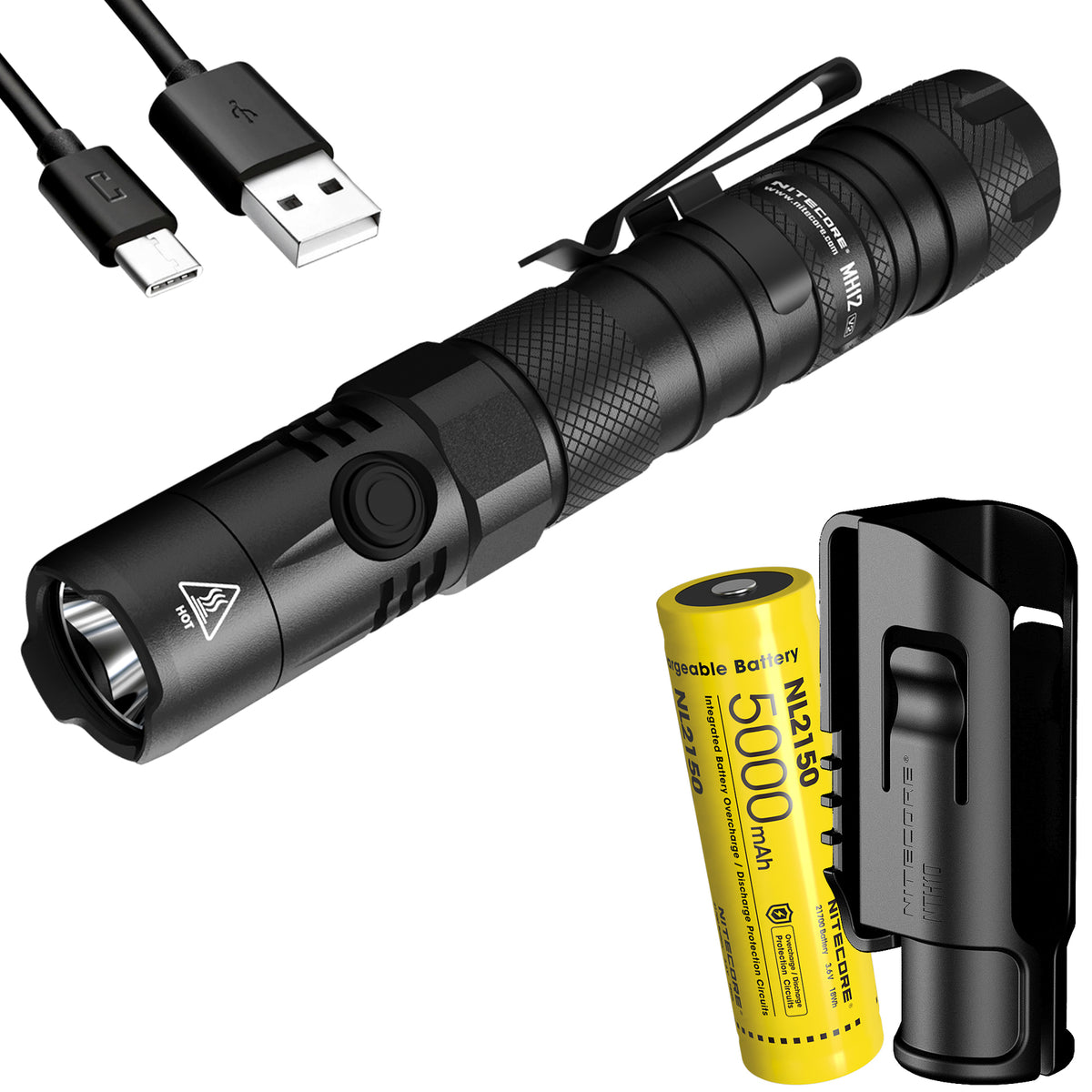 Rechargeable Tactical Flashlight Set with 1200 Lumens, USB-C, Waterproof