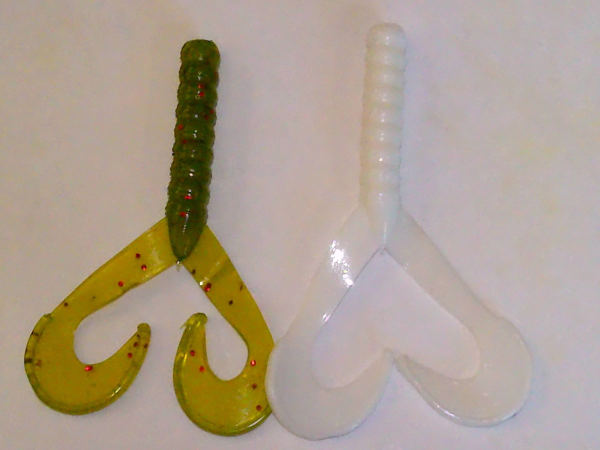 Double Tail Grub Soft Plastic Fishing Lure - Assorted Colors, 3 Inch, Pack of 24