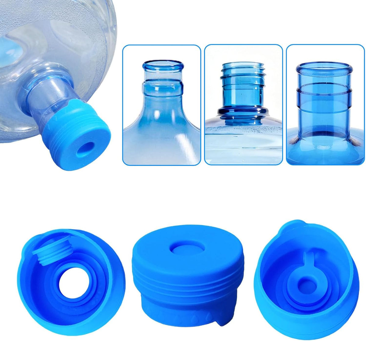 Reusable 5 Gallon Water Jug Caps Leak-Proof Bottle Lids - 55mm, Blue