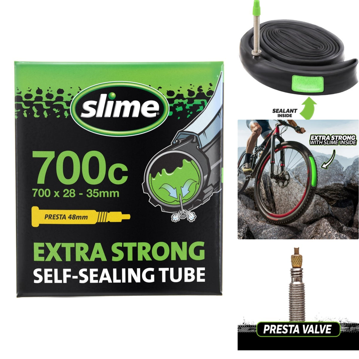 700x28-35mm Self-Sealing Bike Inner Tube with Presta Valve - Quick Repair