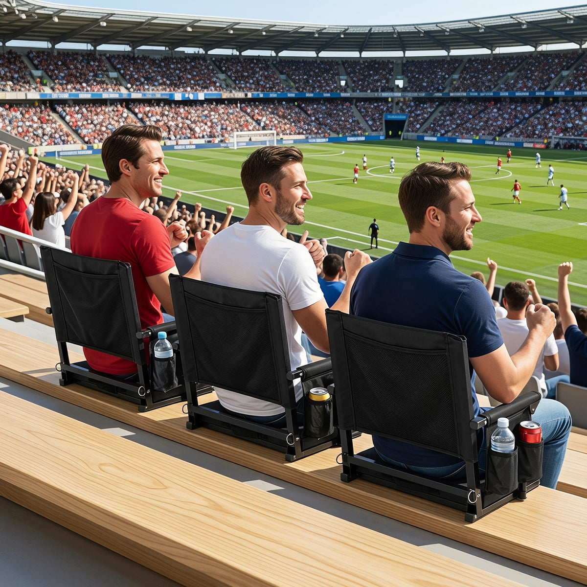 2-Pack Folding Stadium Seats with Cup Holders & Pockets