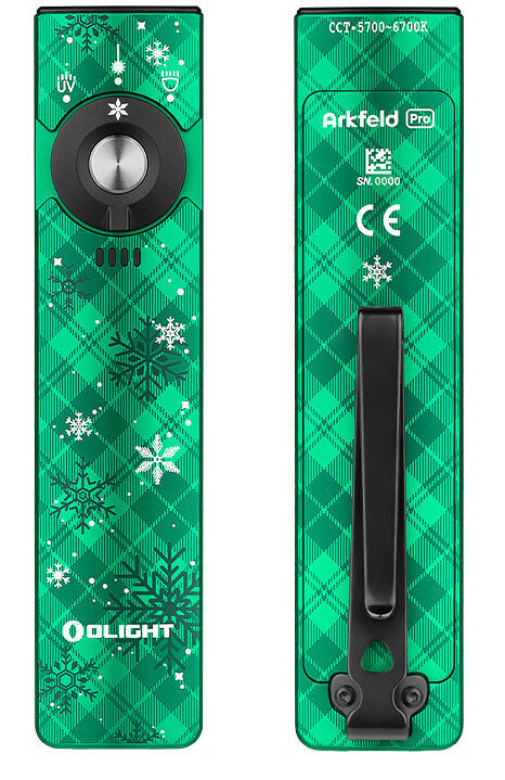 Olight Arkfeld Pro Snowflake Green CW & Red Oclip Gift Set - Portable EDC Flashlight with UV & Laser