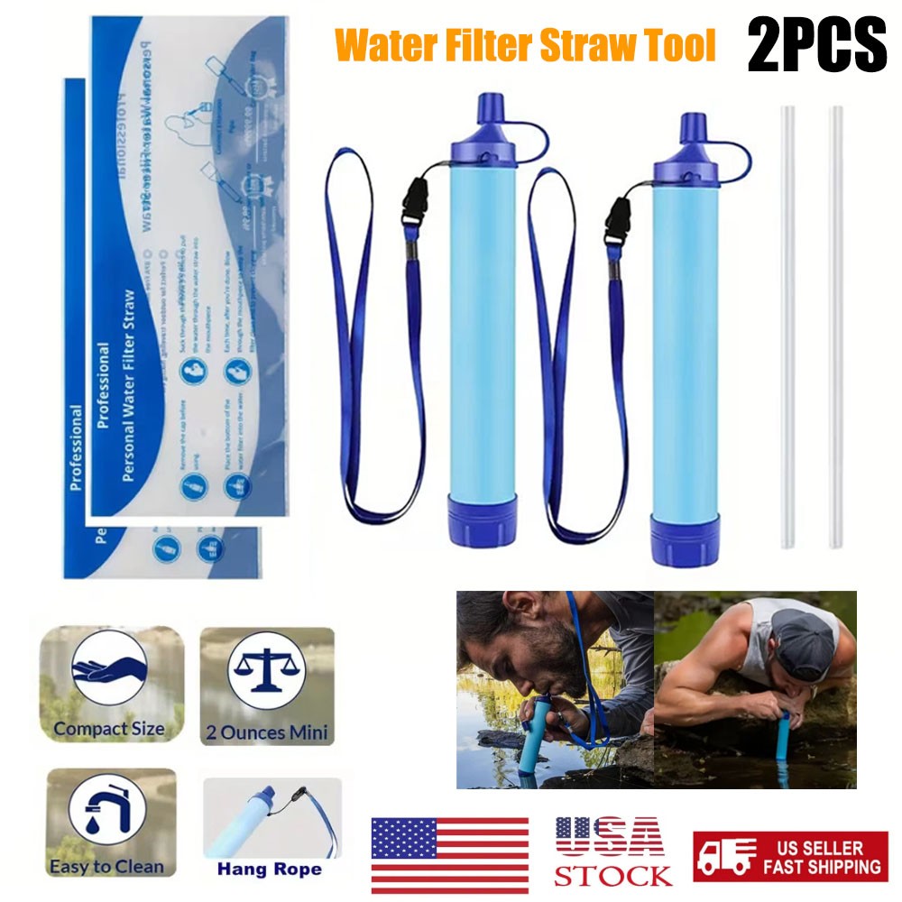 2-Pack Portable Water Filter Straw for Emergency Camping & Survival