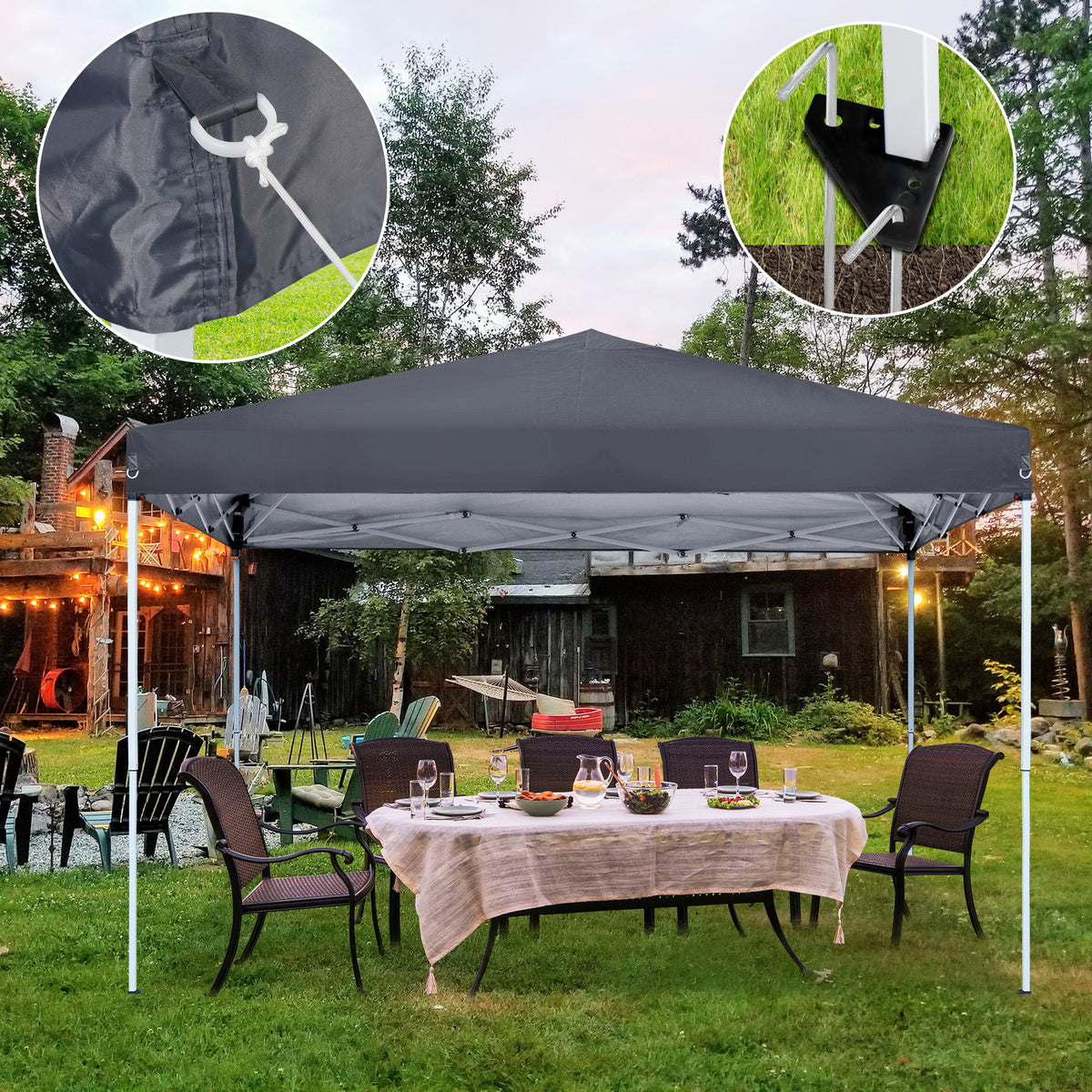 10x10 Pop Up Canopy Tent with Adjustable Heights and Wheeled Bag - Grey
