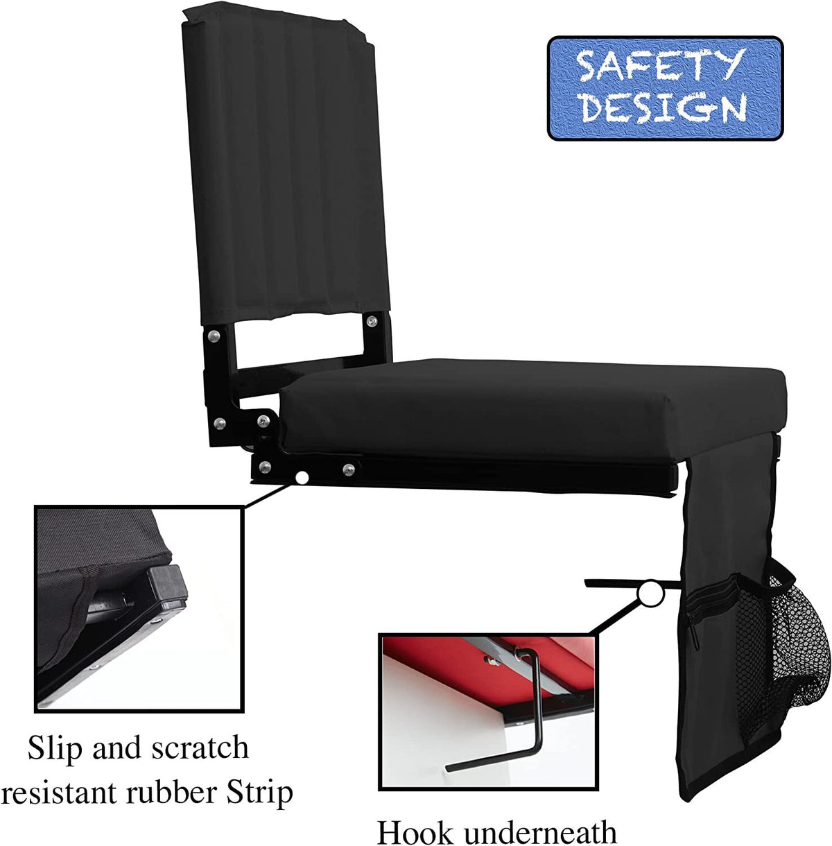 Padded Stadium Seat with Back Support, Cup Holder, Shoulder Strap