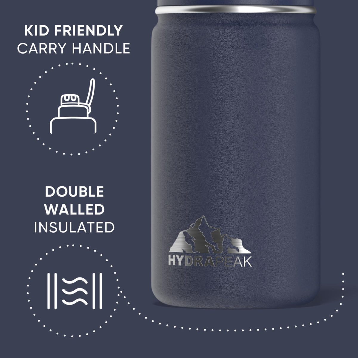 Insulated Stainless Steel Water Bottle with Straw Lid - 14oz BPA Free Navy