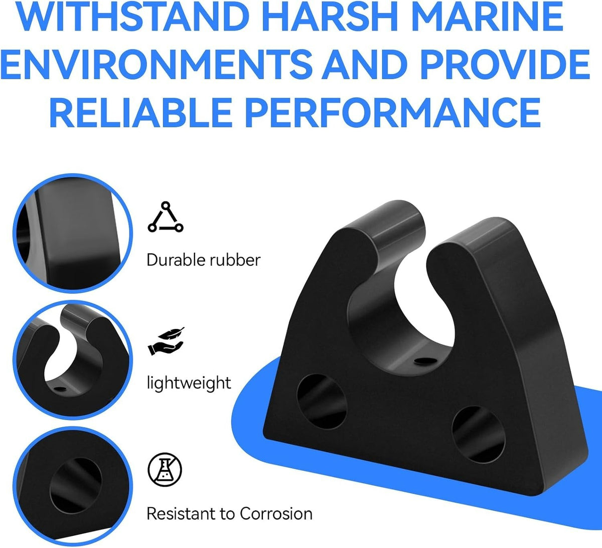 Marine Rubber Pole Light Storage Clips - 3/4 Inch Boat Pole Holders (4 Pack)