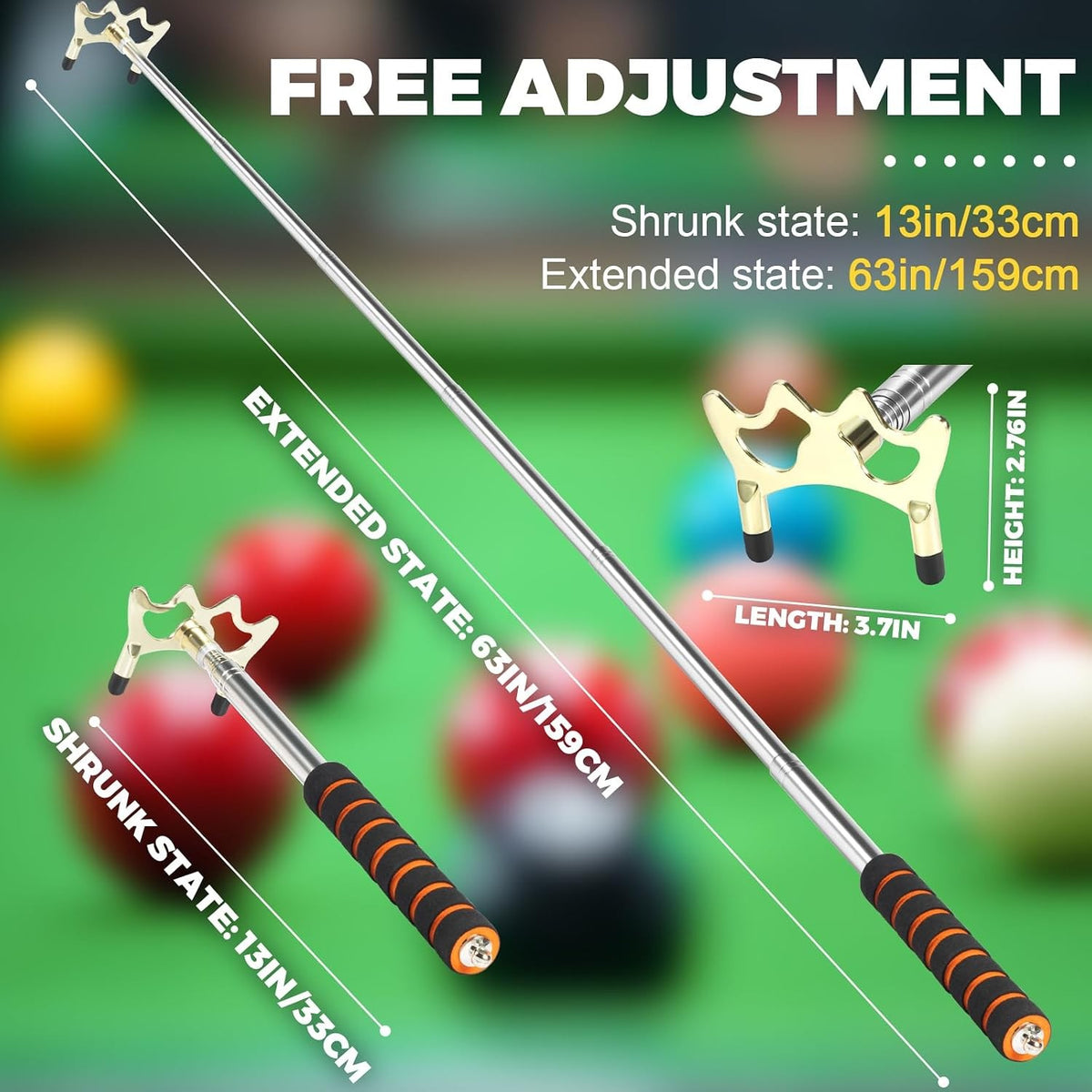 Retractable Pool Bridge Stick with Brass Head — Adjustable Multi-Angle Cue Accessory
