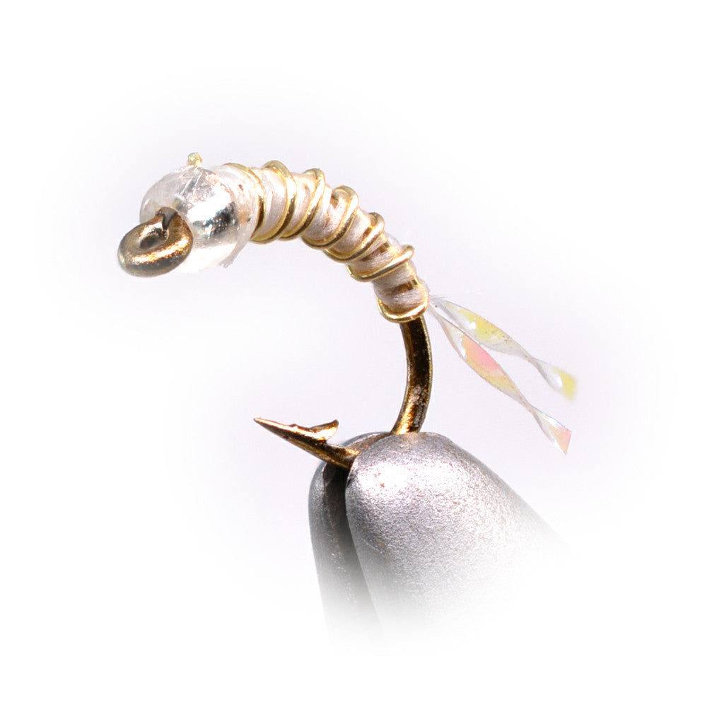 Glass Bead Zebra White Midge Fly Assorted Hooks - Fly Fishing Flies, 12 Flies