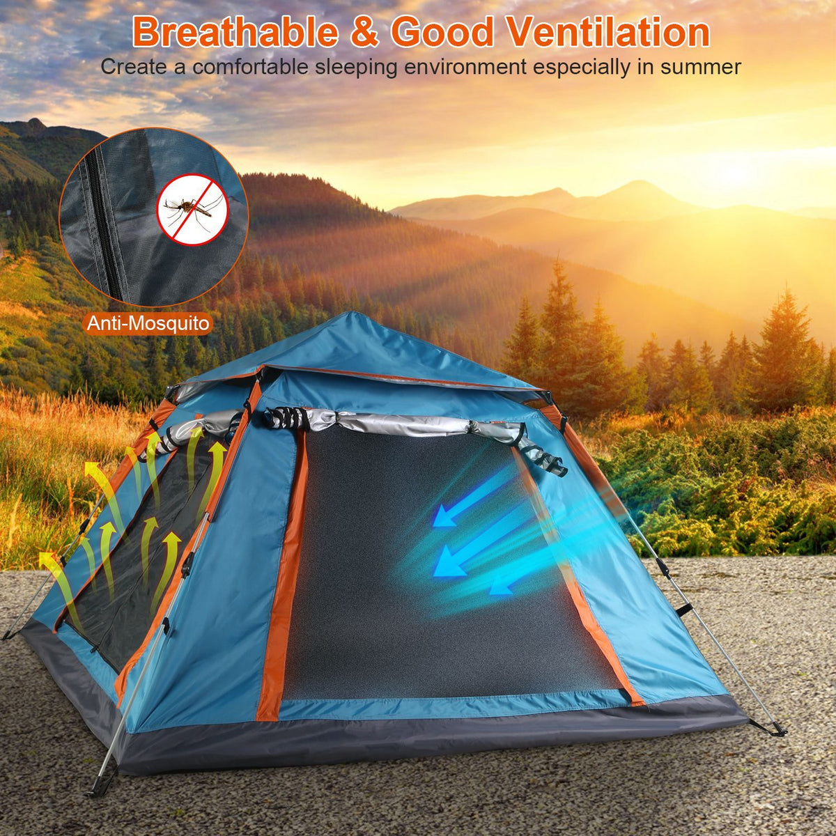 4-5 Person Waterproof Camping Tent with Mosquito Nets & Windows for Hiking