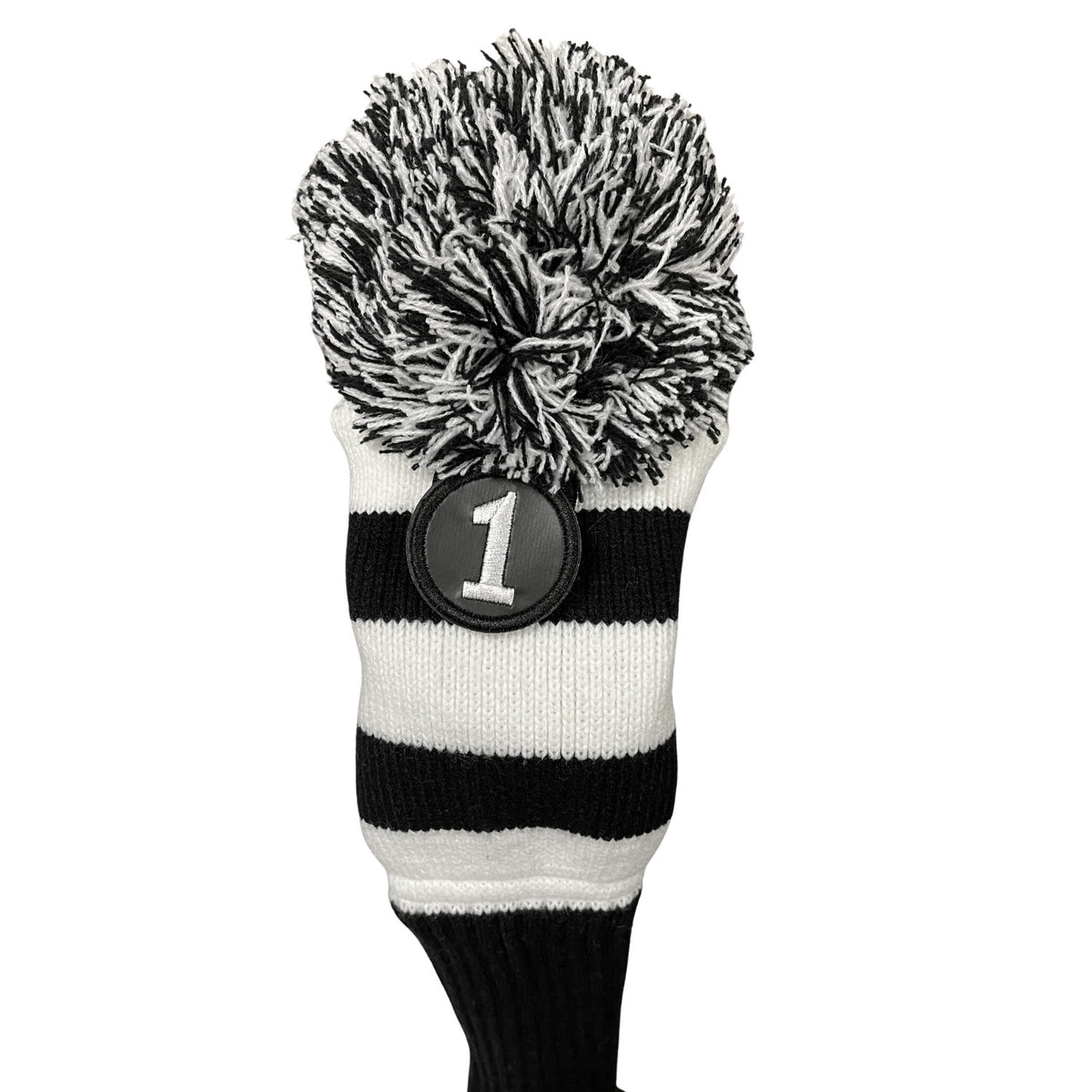 Retro Pom Pom Golf Head Cover for Drivers - Black & White Knit Sock