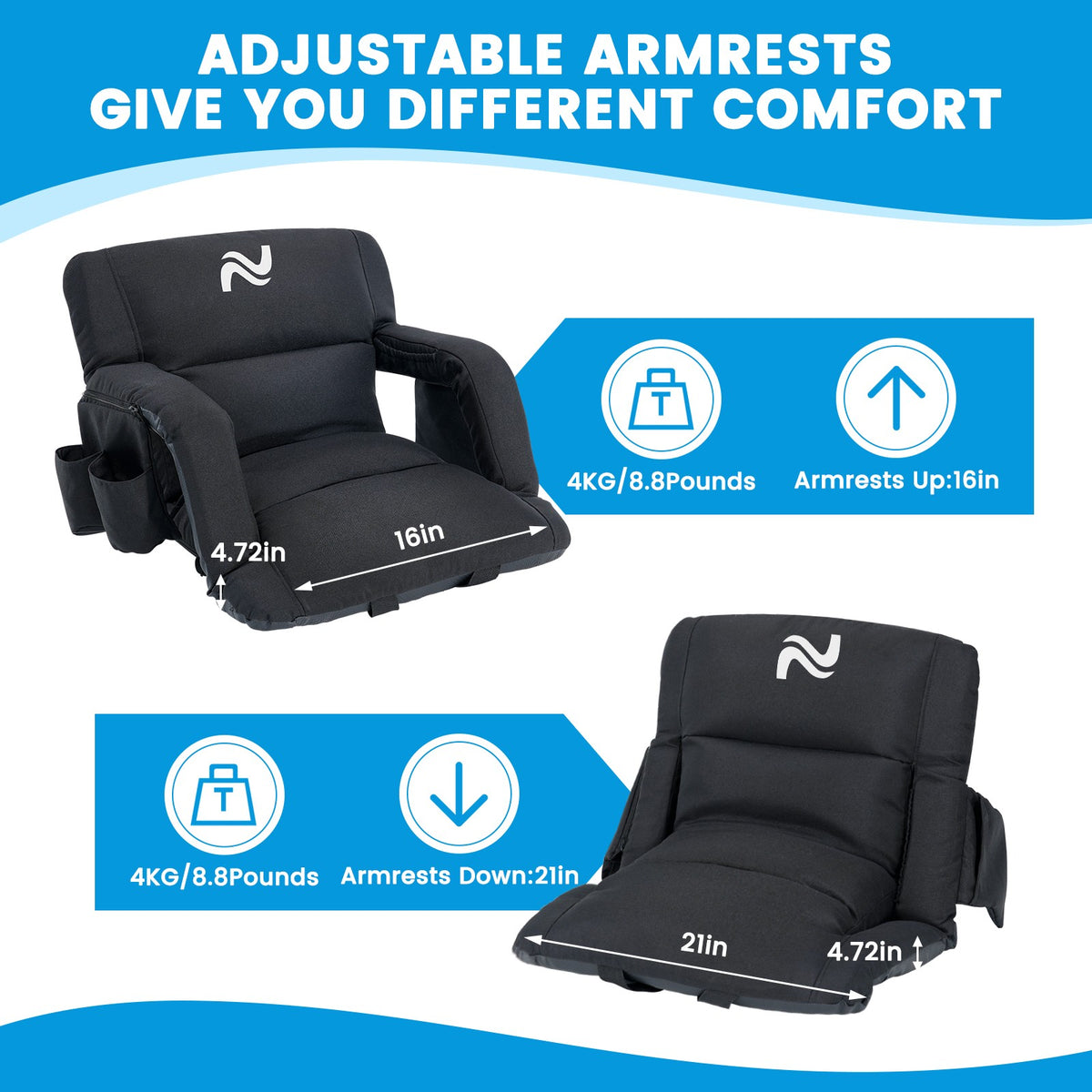 5-Inch Reclining Stadium Seat with Back Support and Sofa-Style Comfort