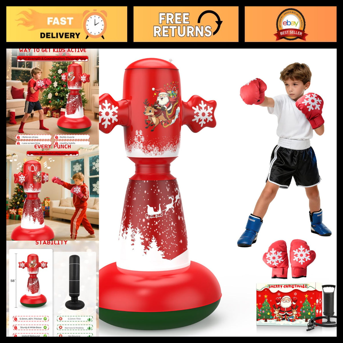 Kids Inflatable Punching Bag - 67 Inch Boxing Set for Karate & Taekwondo Training
