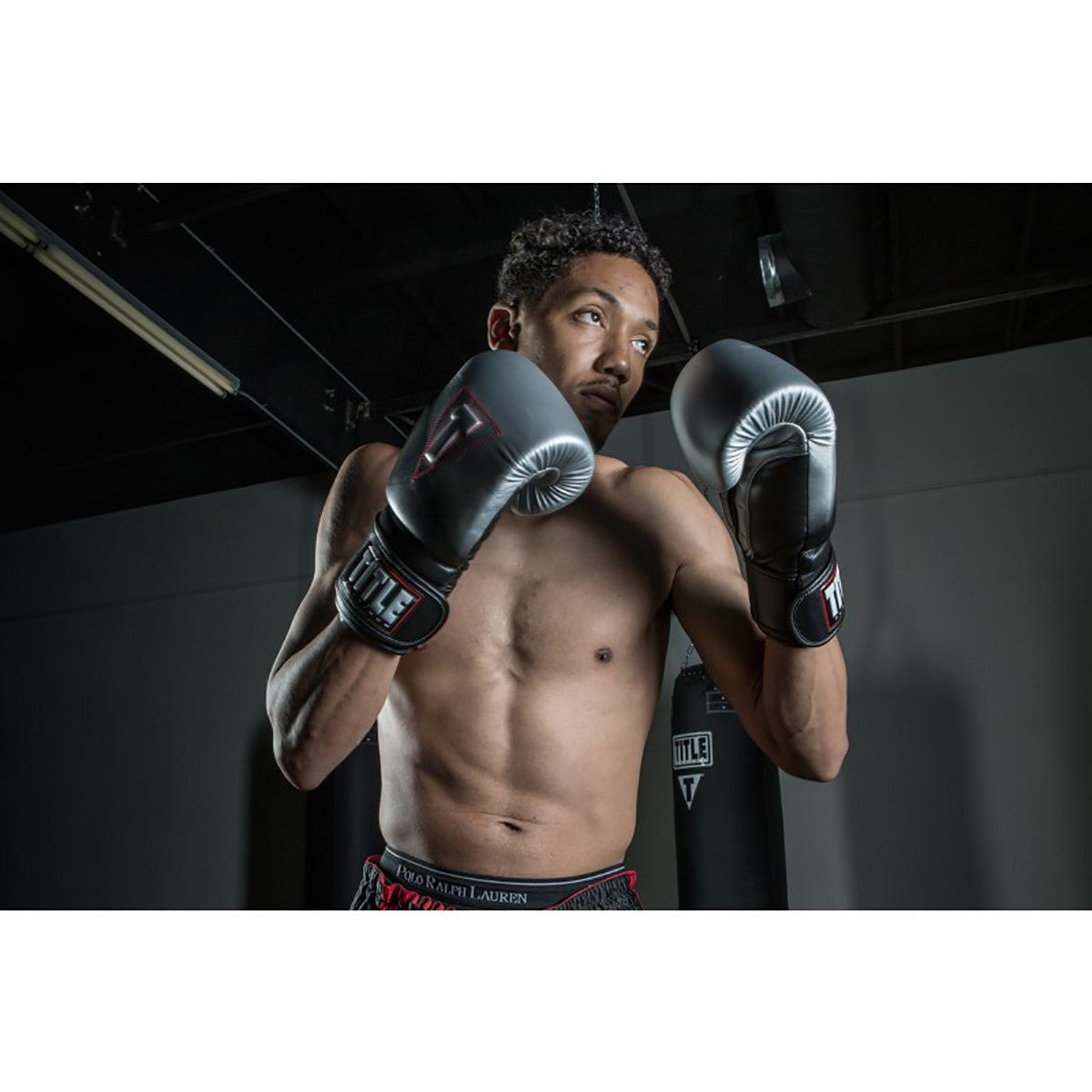 Boxing Gloves Power Hook and Loop Bag Gloves - Black Silver 14oz-16oz-12oz
