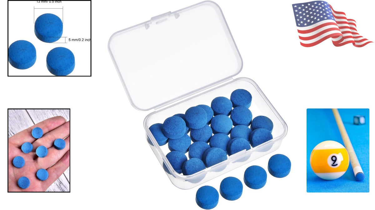 Blue 13mm Billiard Cue Tips Replacement Kit with Storage Box – 20 Tips