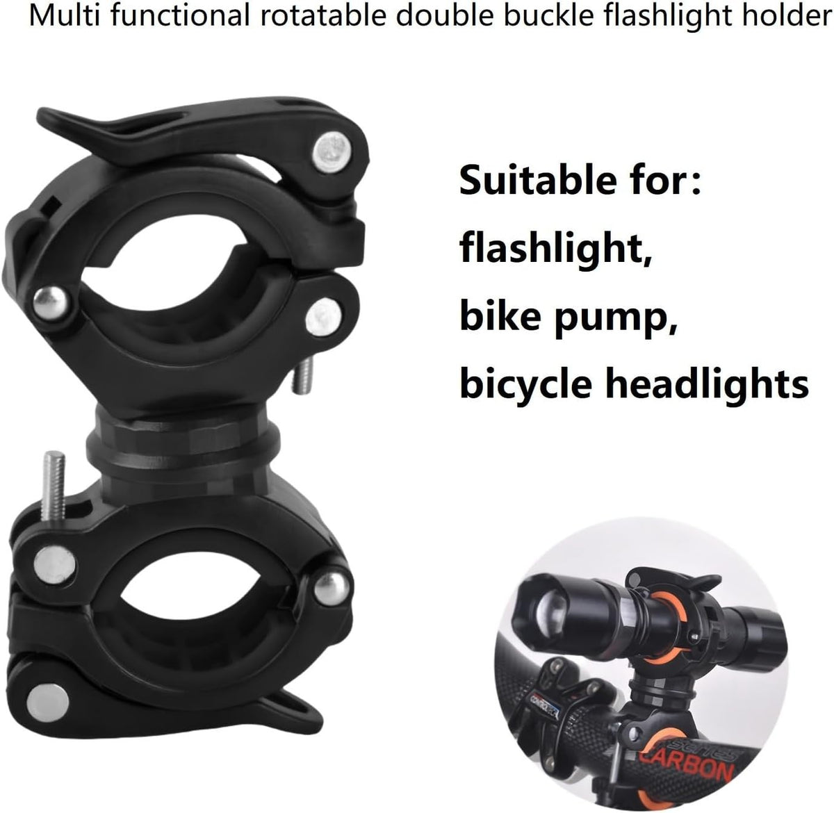 Bicycle Flashlight Mount Holder with Rubber Clamp - 2 Pack