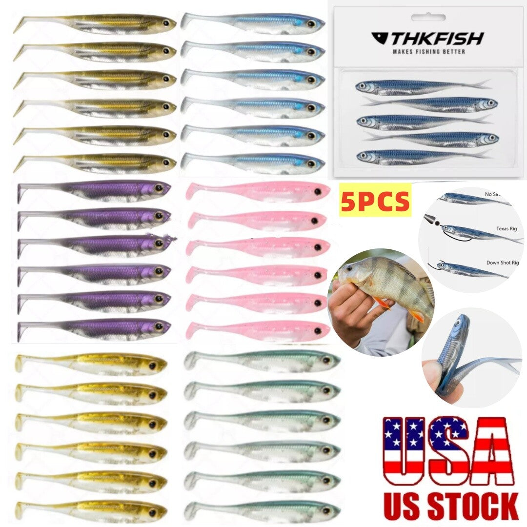 5X Soft Plastic Swimbaits Paddle Tail Shad Fishing Lures for Bass and Trout