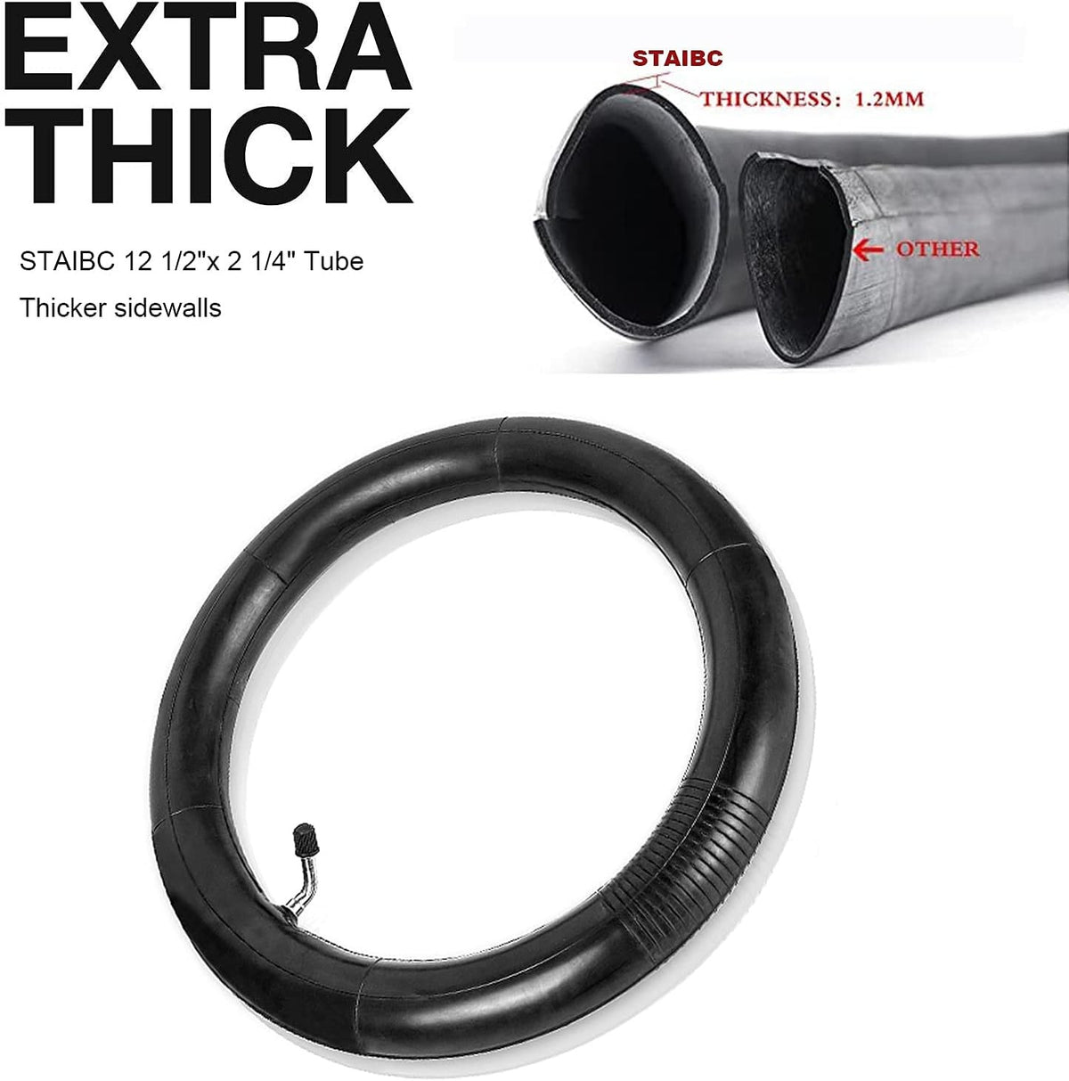 12.5 Inch Scooter Inner Tube - 12 1/2 x 2.25, Black, Easy Install