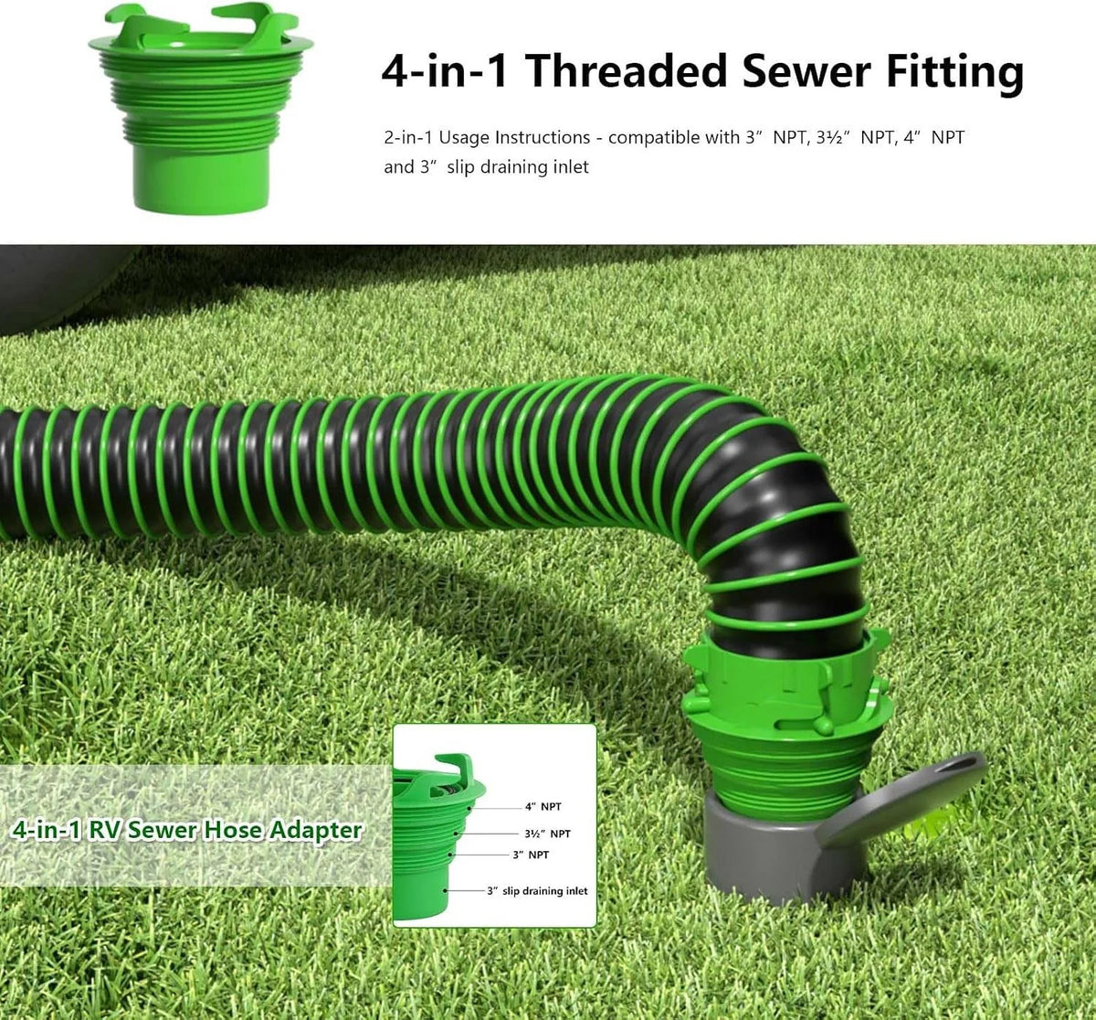 RV Sewer Hose Adapter Coupler with 90° Elbow for Camper Dump Stations