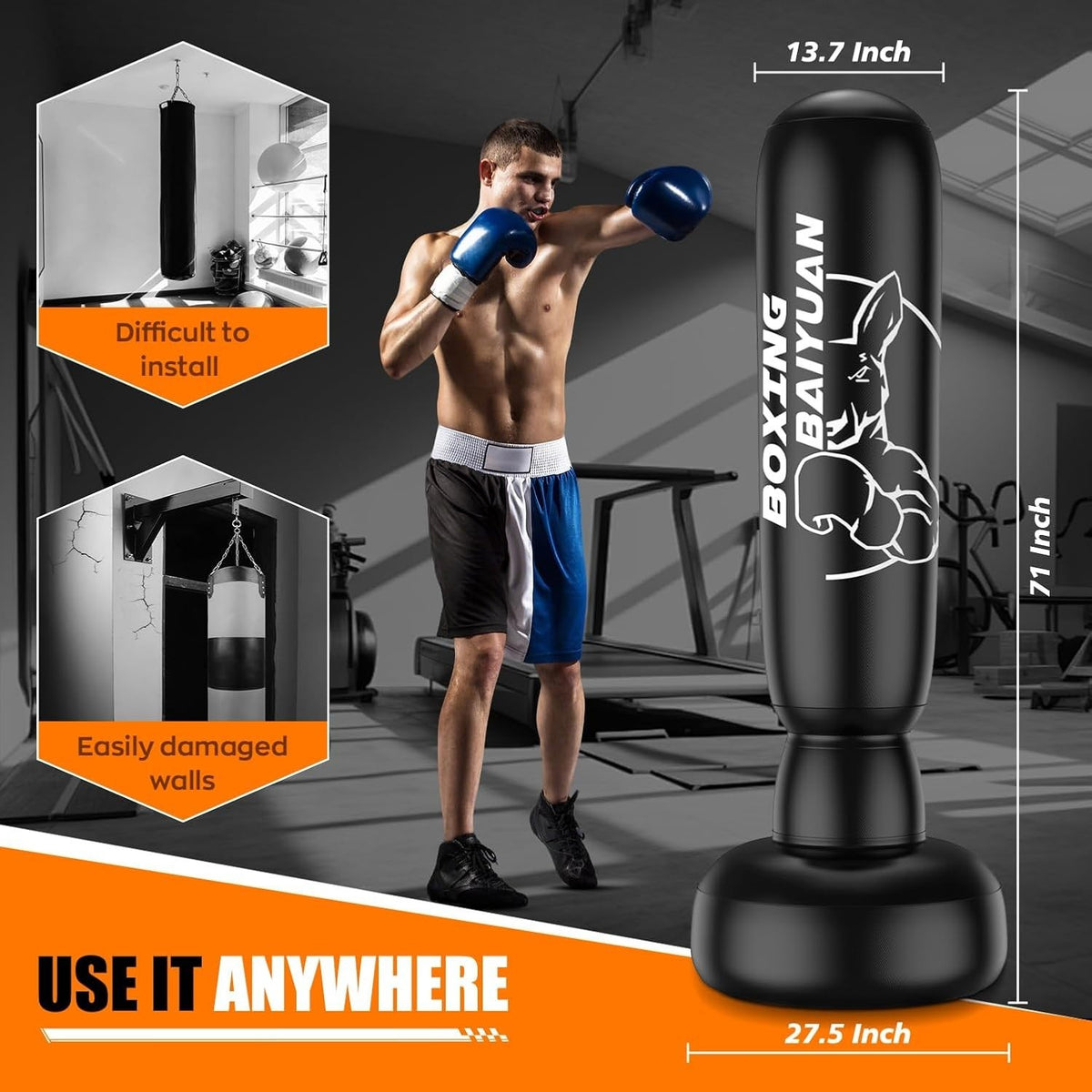70-Inch Freestanding Punching Bag with Stand for Stress Relief and Fitness