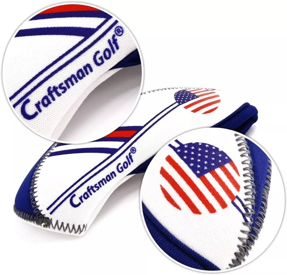 10 Pcs Lightweight Golf Head Covers with USA Flag Design for Irons - Protect Clubs