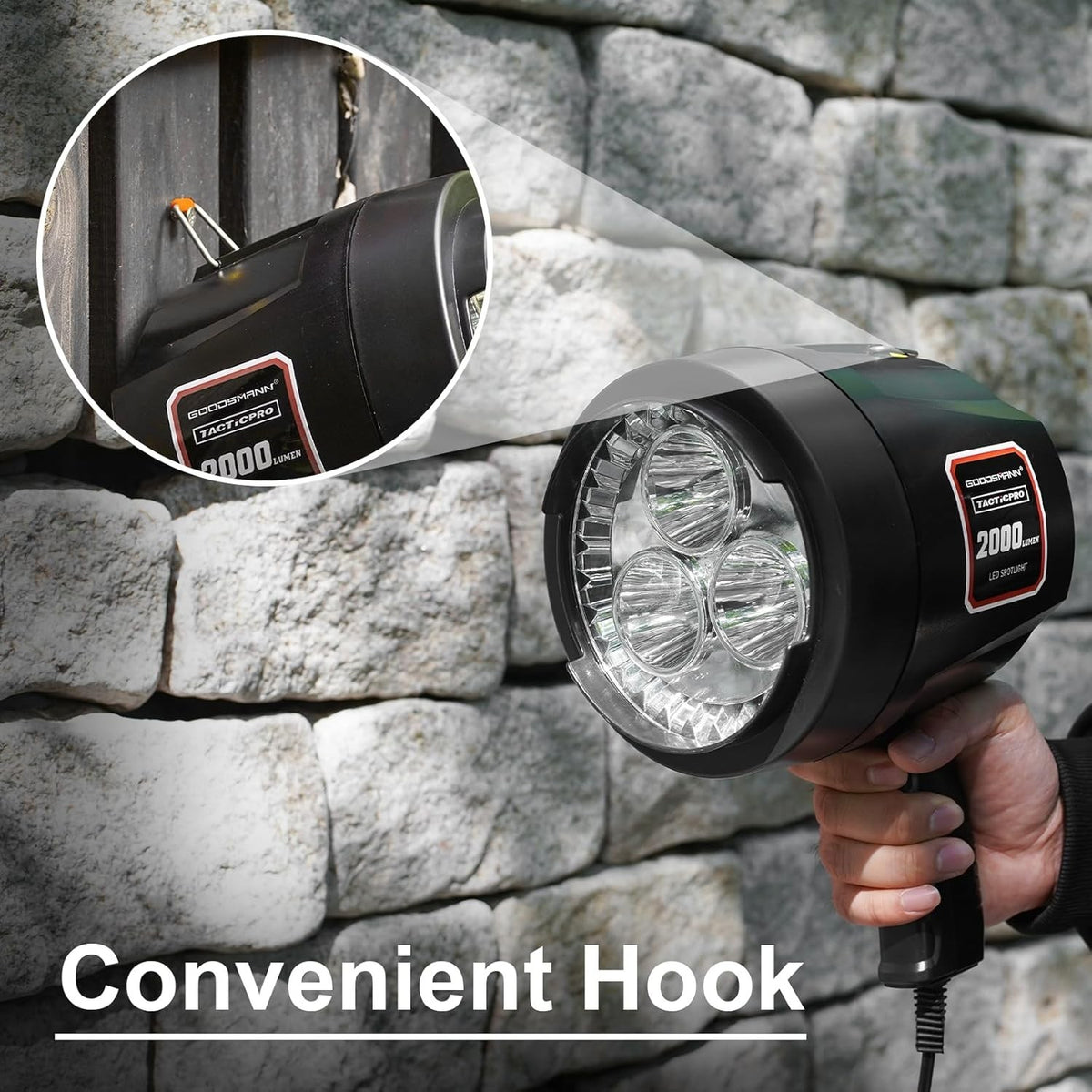 12V LED Handheld Spotlight with 2000 Lumens for Boat Camping Hunting