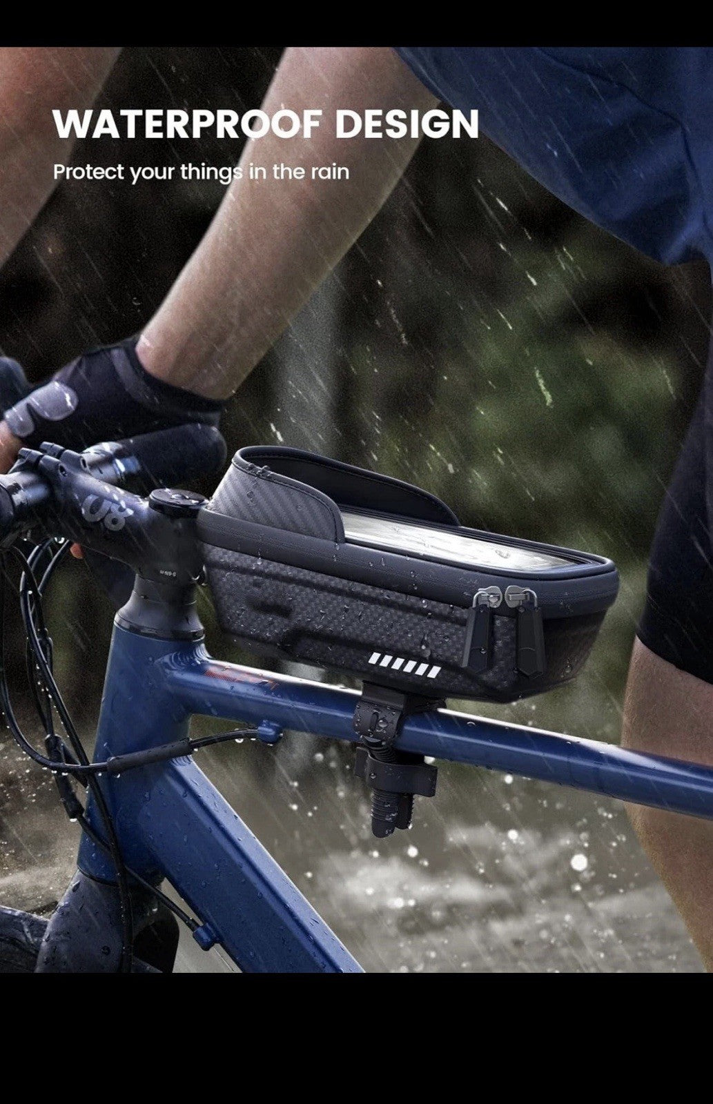 Waterproof Bike Frame Bag with Phone Mount Cycling Pouch 2-in-1