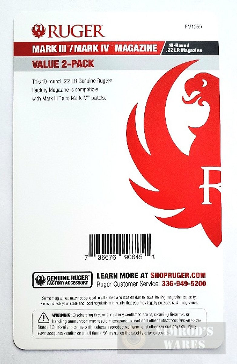 Ruger MK III & MK IV .22LR 10-Round Nickel Magazine - Fits Ruger Pistols