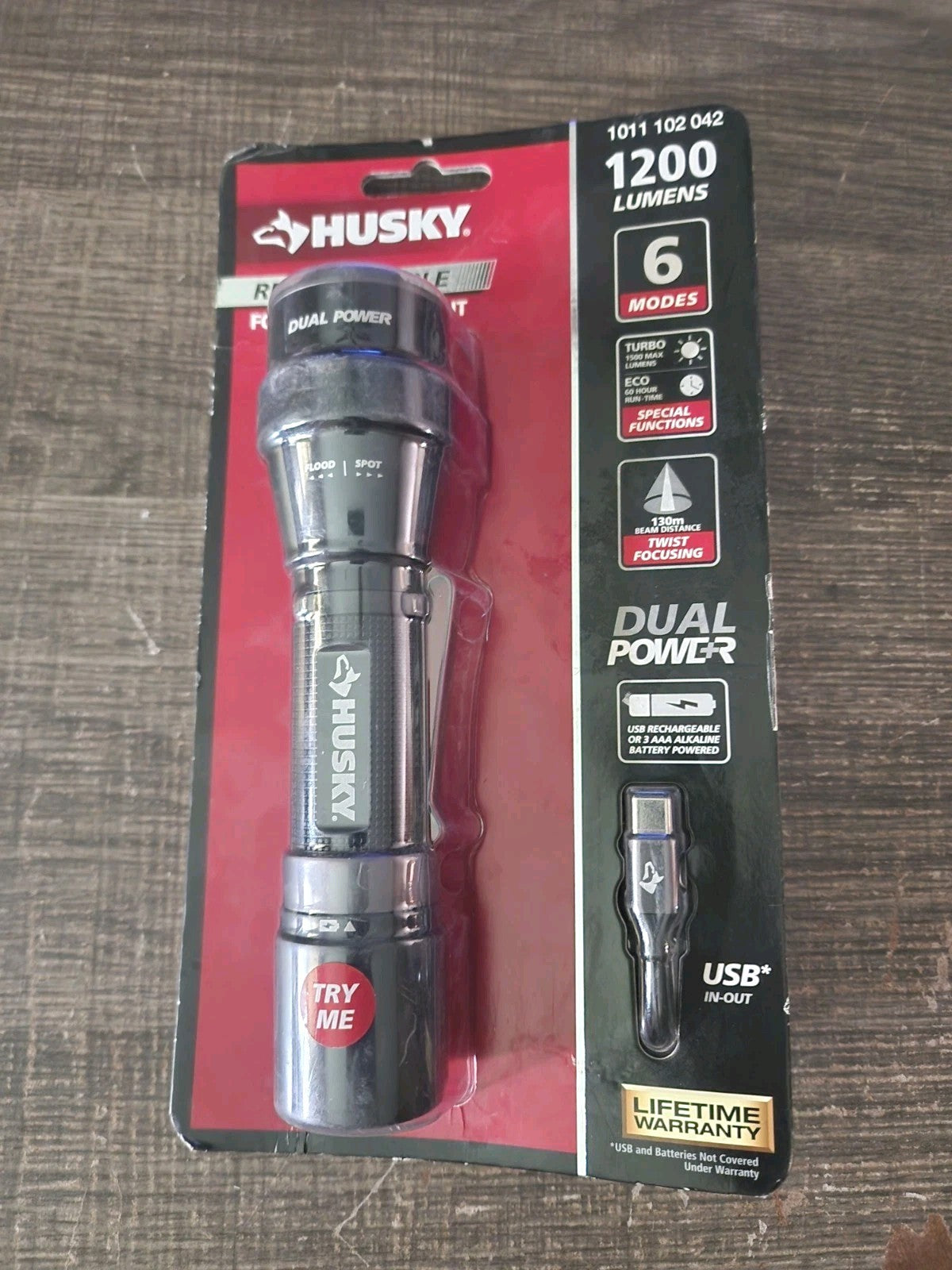 1200 Lumens Rechargeable LED Focus Flashlight Dual Power