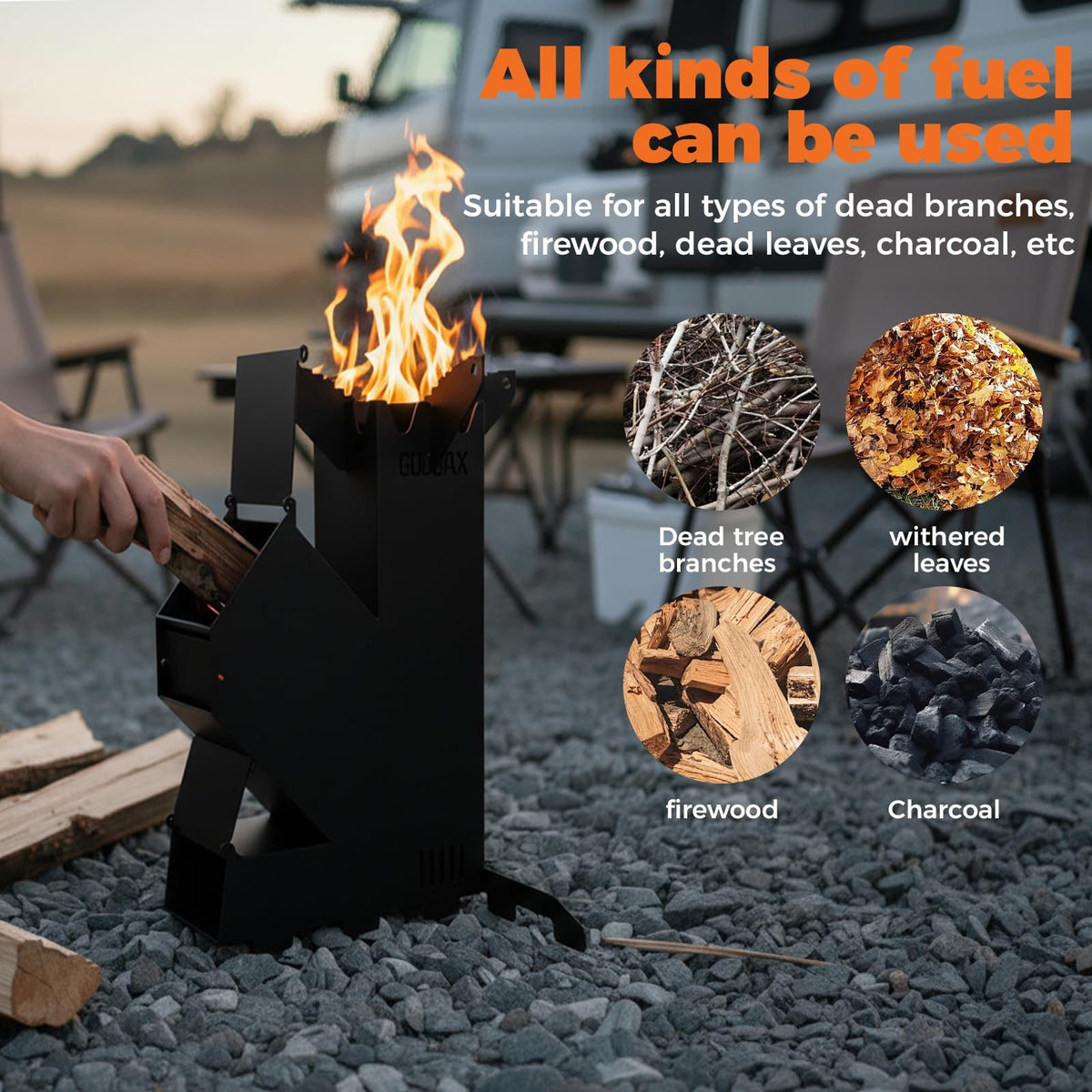 Portable Wood Burning Rocket Stove with Storage Bag for Camping Outdoor Cooking