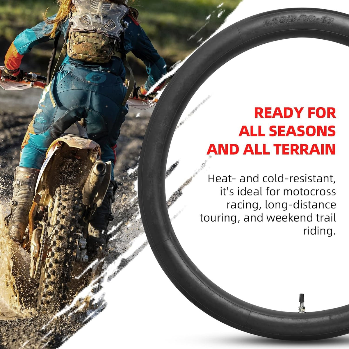 Heavy Duty 21-Inch Dirt Bike Inner Tube for Off-Road Motorcycles - 90/90-21, 80/100-21 Sizes